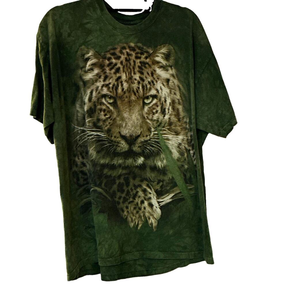 Mountain Leopard Shirt Mens XL Green Tie Dye Big Face Philadelphia Zoo Graphic